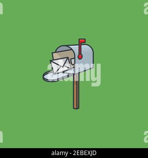 Classic open American aluminum mailbox with letters inside vector illustration for World Post Day on October 9 Stock Vector