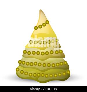 Winter Holiday cartoon Christmas green spruce fir tree with balls, realistic illustration isolated on white background. Merry Christmas and New year Stock Vector