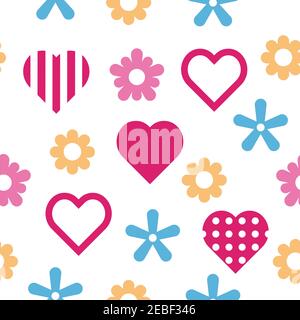 Valentines seamless pattern with hearts and flowers. Valentines day background. Vector EPS10 Stock Vector