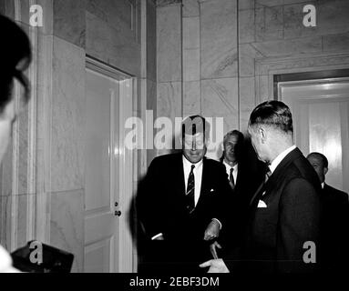 Trip to Ottawa, Canada: US Embassy Chancery. President John F. Kennedy visits with Embassy personnel at the United States Embassy Chancery, Ottawa, Ontario, Canada. [Photograph by Harold Sellers] Stock Photo