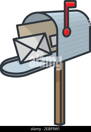 Classic open American aluminum mailbox with letters inside isolated vector illustration for World Post Day on October 9 Stock Vector