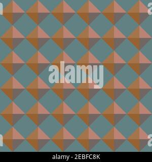 Vector 3D pyramid shaped stud seamless pattern background. Warm brown shaded studded diamond triangles on teal backdrop. Rich renaissance color Stock Vector
