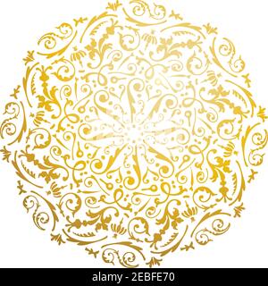 Floral Gold Colored Mandala. Modern and ornate Mandala with bright metallic shade. Geometric circular design element for invitation and greeting cards Stock Vector