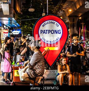 Tourists, shoppers and vendors at the Patong Nightbazaar in Bangok, Thailand. Stock Photo