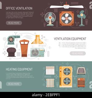 Colorful ventilation conditioning and heating equipment for office and home flat banners isolated vector illustration Stock Vector