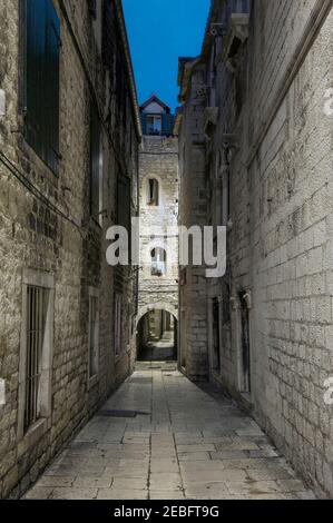 Split - Croatian - Dalmatia - August 24, 2018: Split, Croatia - Street with traditional stone houses, built in the 17th century, as a filming location Stock Photo