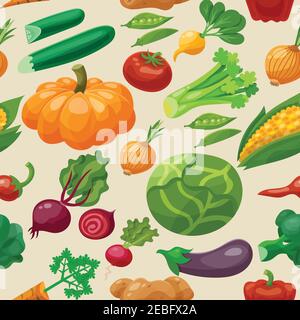 Vegetables seamless pattern with pumpkin bell pepper eggplant vector illustration Stock Vector