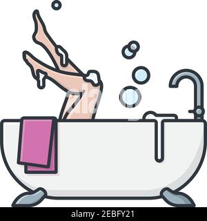 Woman stretching her legs from a bathtub isolated vector illustration for Bathtub Day on October 7 Stock Vector