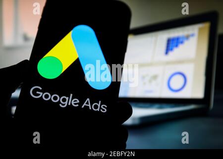 In this photo illustration a Google Ads logo seen displayed on a smartphone. Stock Photo