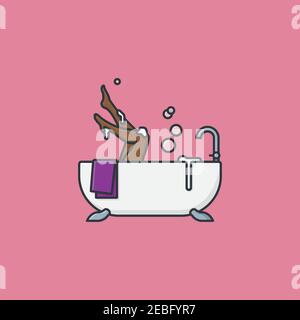 Black woman stretching her legs from a bathtub vector illustration for Bathtub Day on October 7 Stock Vector