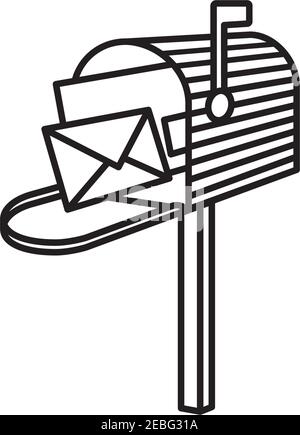 Classic open American aluminum mailbox with letters inside vector line icon for World Post Day on October 9 Stock Vector