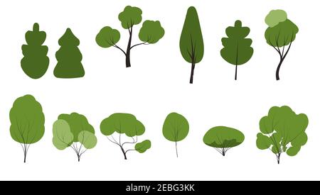 vector set of green trees cartoon flat style Nature icon collection, infographic constructor. Game design Stock Vector