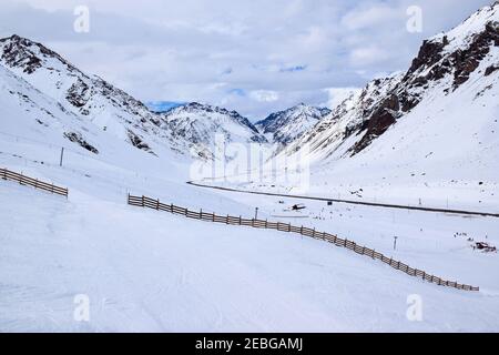 Snow landscape in Los Penitentes, Mendoza Province, Argentina. Beautiful snow mountain in South America. Stock Photo