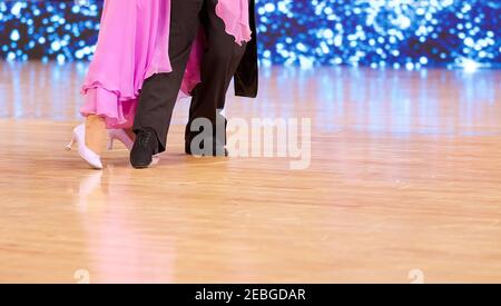 Closeup of balroom dancers legs and feet. Stock Photo