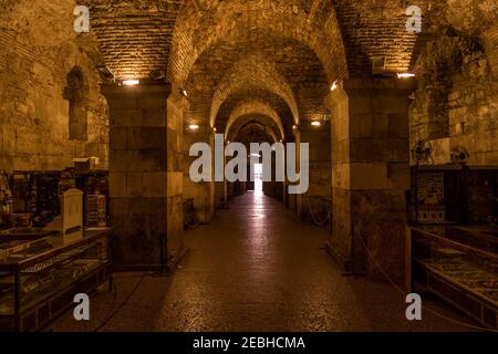 Split, Croatia - Aug 15, 2020: Underground cellar maosoleum Diocletian Palace at old town Stock Photo