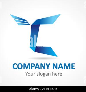 C vector logo. Paper letter C symbol with wings flies. Business corporate, financial company or media news branding sign. Fly of character C. Stock Vector