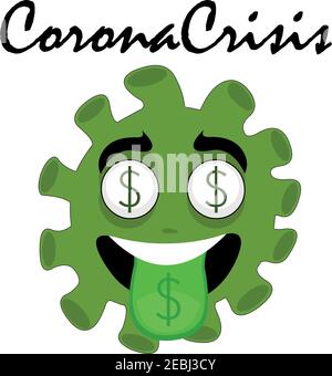 Vector emoticon illustration of a cartoon coronavirus character with the dollar sign in his eyes and tongue Stock Vector