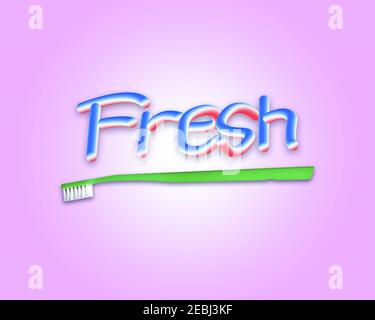 Word White written with toothpaste and tube on light blue background ...