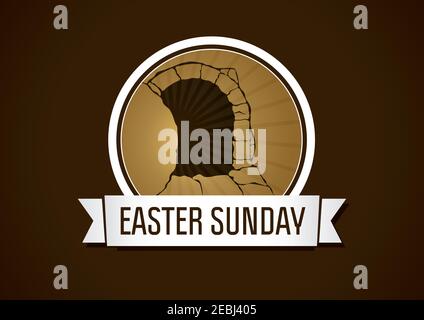 Happy Easter. He is risen. Greetings celebrating invite. Calvary cross in sun light vector logo. Missionary card. Template symbol for christian church Stock Vector