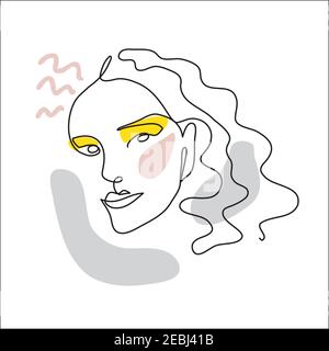 Face line art, one continuous line drawing portrait. Surreal face, vector illustration. Modern lineart pattern of woman for decor Stock Vector