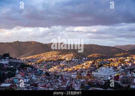 Beautiful sunset view over Guanajuato City, Guanajuato State, Mexico Stock Photo