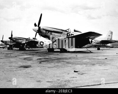 North American P-51D Mustangs at MacDill Army Air Base Tampa, Florida. Stock Photo