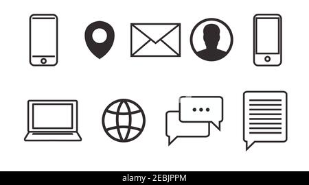 Vector Isolated Contact Related Icons. Black and White Contact Icon Set Stock Vector