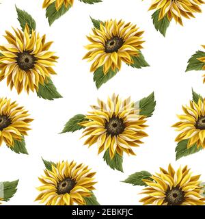 Seamless pattern with sunflowers on a white background. Stock Vector