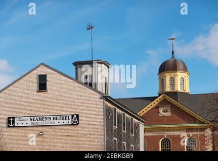 two weathervanes on top of the New Bedford Whaling Museum MA Stock Photo