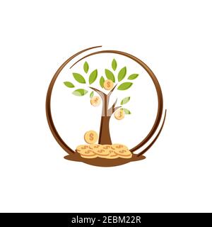 Illustration design of money tree isolated white background. Flat design of money tree. Vector illustration EPS.8 EPS.10 Stock Vector