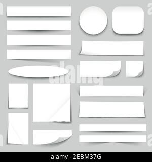 White blank paper strips circle oval square rectangles with curled edges realistic banners collection isolated vector illustration Stock Vector