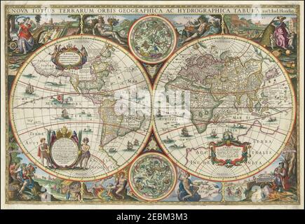 Nova Totius Terrarum Orbis Geographica Ac Hydrographica Tabula auc.t Iud Hondio . . . 1636. Stock Photo