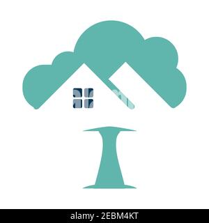 Tree house icon symbol isolated on white background. Flat design tree house. Vector illustration EPS.8 EPS.10 Stock Vector