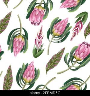 Seamless pattern with proteas flowers. Trendy floral vector print. Stock Vector
