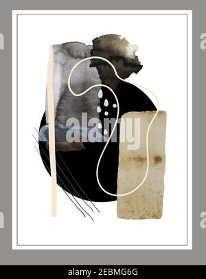 Abstract composition with watercolor blots, lines and circle. Vector. Stock Vector