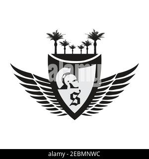Collection design letter S with shield and helmet of the Spartan warrior symbol on the white background. Vector illustration EPS.8 EPS.10 Stock Vector