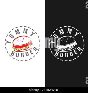 Illustration design burger with letter yummy burger emblem design. Vector illustration EPS.8 EPS.10 Stock Vector