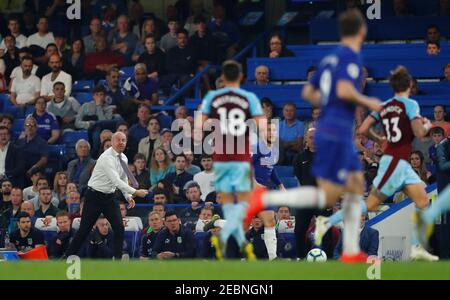 Soccer Football - Premier League - Chelsea v Burnley - Stamford Bridge, London, Britain - April 22, 2019  Burnley manager Sean Dyche               REUTERS/Eddie Keogh  EDITORIAL USE ONLY. No use with unauthorized audio, video, data, fixture lists, club/league logos or 'live' services. Online in-match use limited to 75 images, no video emulation. No use in betting, games or single club/league/player publications.  Please contact your account representative for further details.