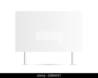 Sign blank on white backdrop. Isolated board mockup. Empty billboard with shadow. Signage mockup for advertising. Outdoor horizontal banner. Vector Stock Vector