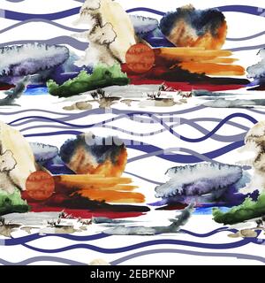Seamless pattern with abstract watercolor sunset. Vector Stock Vector
