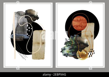 Abstract composition with watercolor blots, lines and circle. Vector. Stock Vector