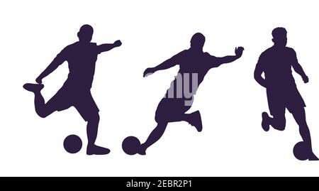Silhouettes of football / soccer players in action. Sport line art concept. Stock Vector