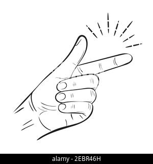 Hand snap fingers flick outline icon. Snapping gesture. Clicking sound signal. Magic click. Attention or its easy gesturing. OK or success. Vector Stock Vector
