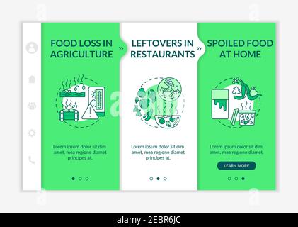 Food waste material types onboarding vector template Stock Vector