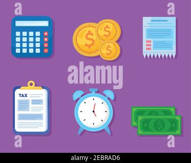 bundle of six tax day set icons Stock Vector