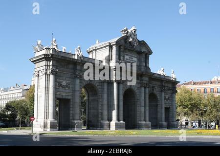 The Puerta de Alcala on the Plaza de Independencia in the centre of Madrid. From a set of general views of Madrid, the capital city of Spain Stock Photo