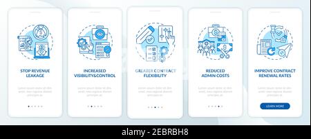 Contract management automation benefits onboarding mobile app page screen with concepts Stock Vector