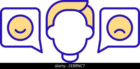 Influence of work conditions on mood of new worker yellow RGB color icon Stock Vector