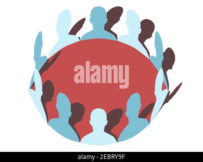 Human profiles group of people standing in a circle face to face. Cooperation and teamwork concept illustration vector minimalist clipart. Forum logo. Stock Vector