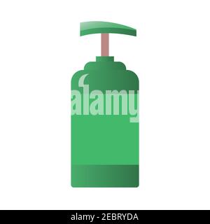 Green soap dispenser in a bottle. Hygiene and beauty cosmetics product template. Vector isolated illustration on white background. Stock Vector